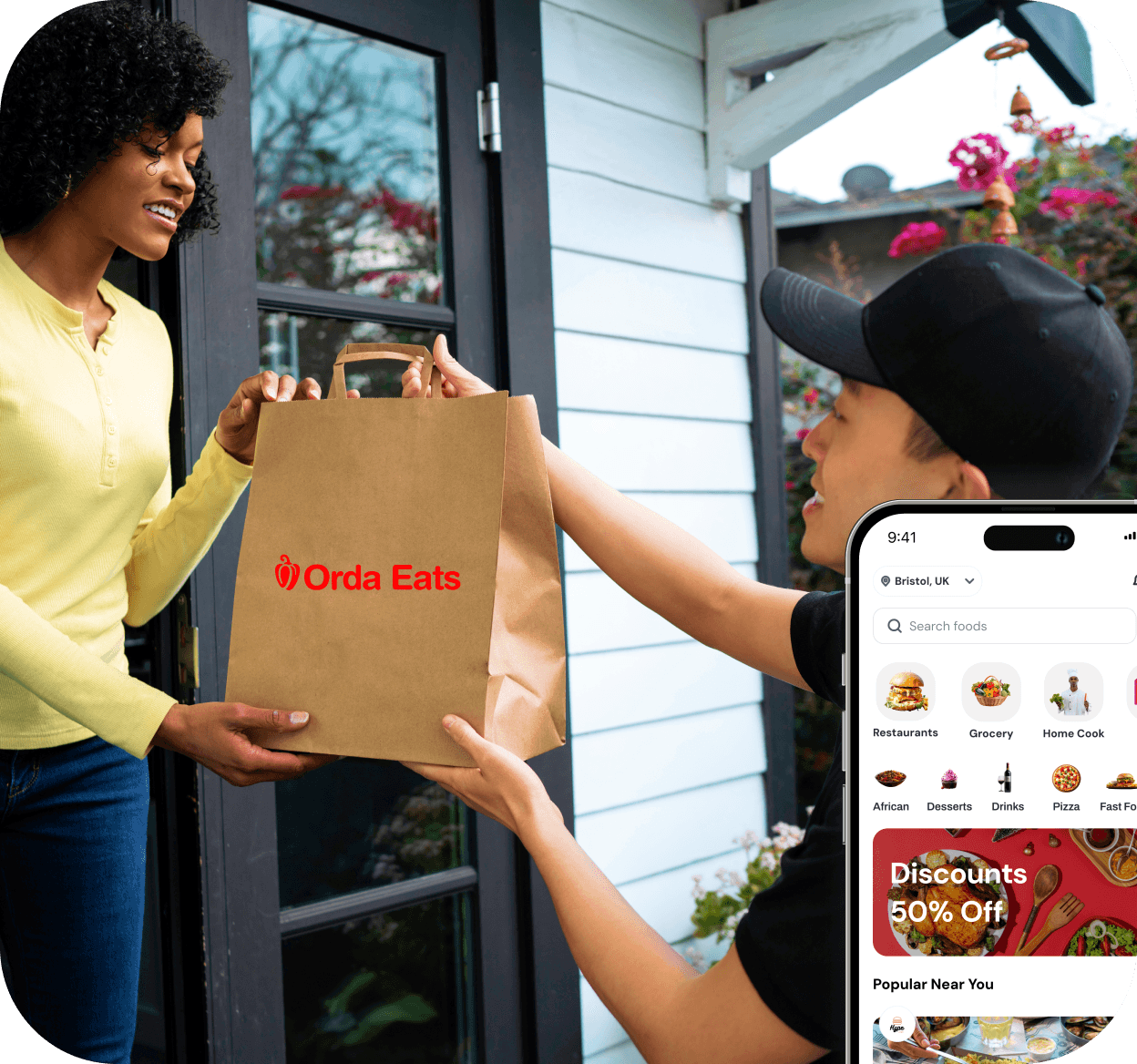 Vendor handing out food to customers