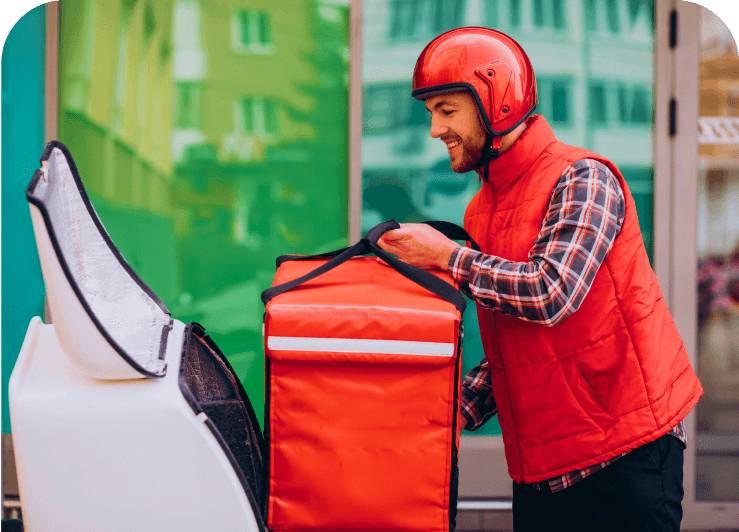 A rider packing up a delivery